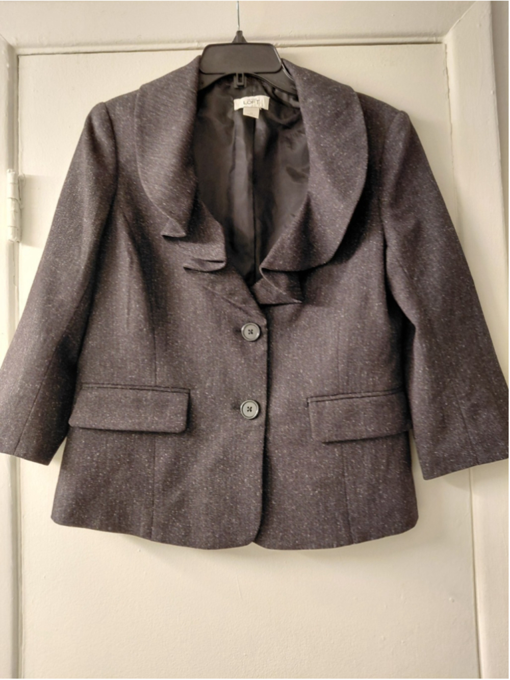 Ann Taylor LOFT Petites Gray Wool Silk Blend Ruffle Peplum Blazer Jacket Size 10